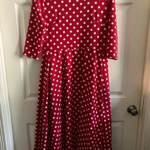 Fit and flare red and white polka dot dress